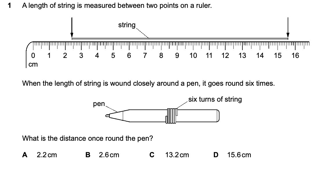 Question 1, including diagrams and options A–D. Text version below.