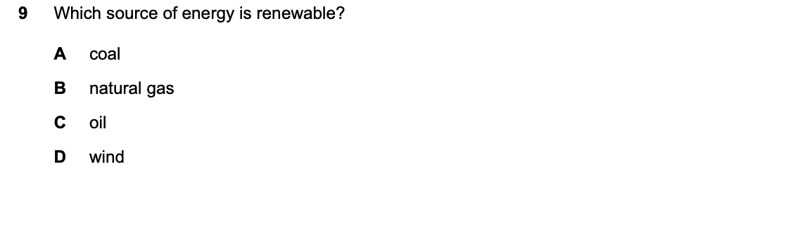 Question 9, including diagrams and options A–D. Text version below.