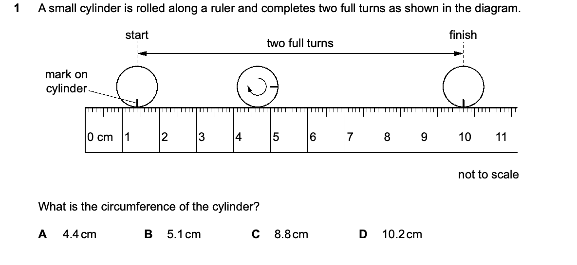 Question 1, including diagrams and options A–D. Text version below.