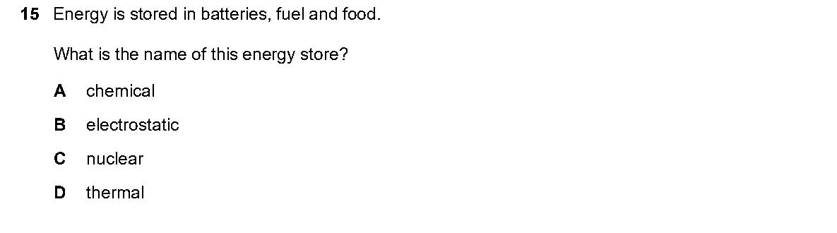 Question 15, including diagrams and options A–D. Text version below.
