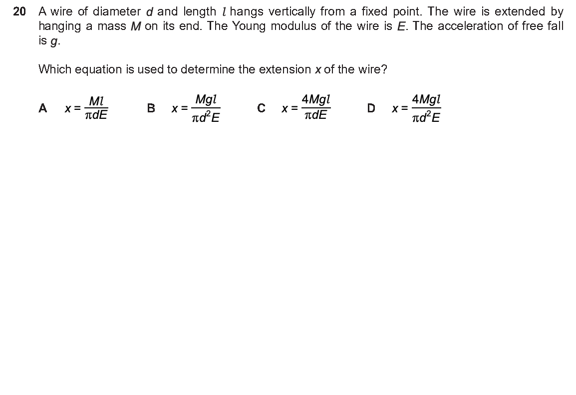 Question 20, including diagrams and options A–D. Text version below.